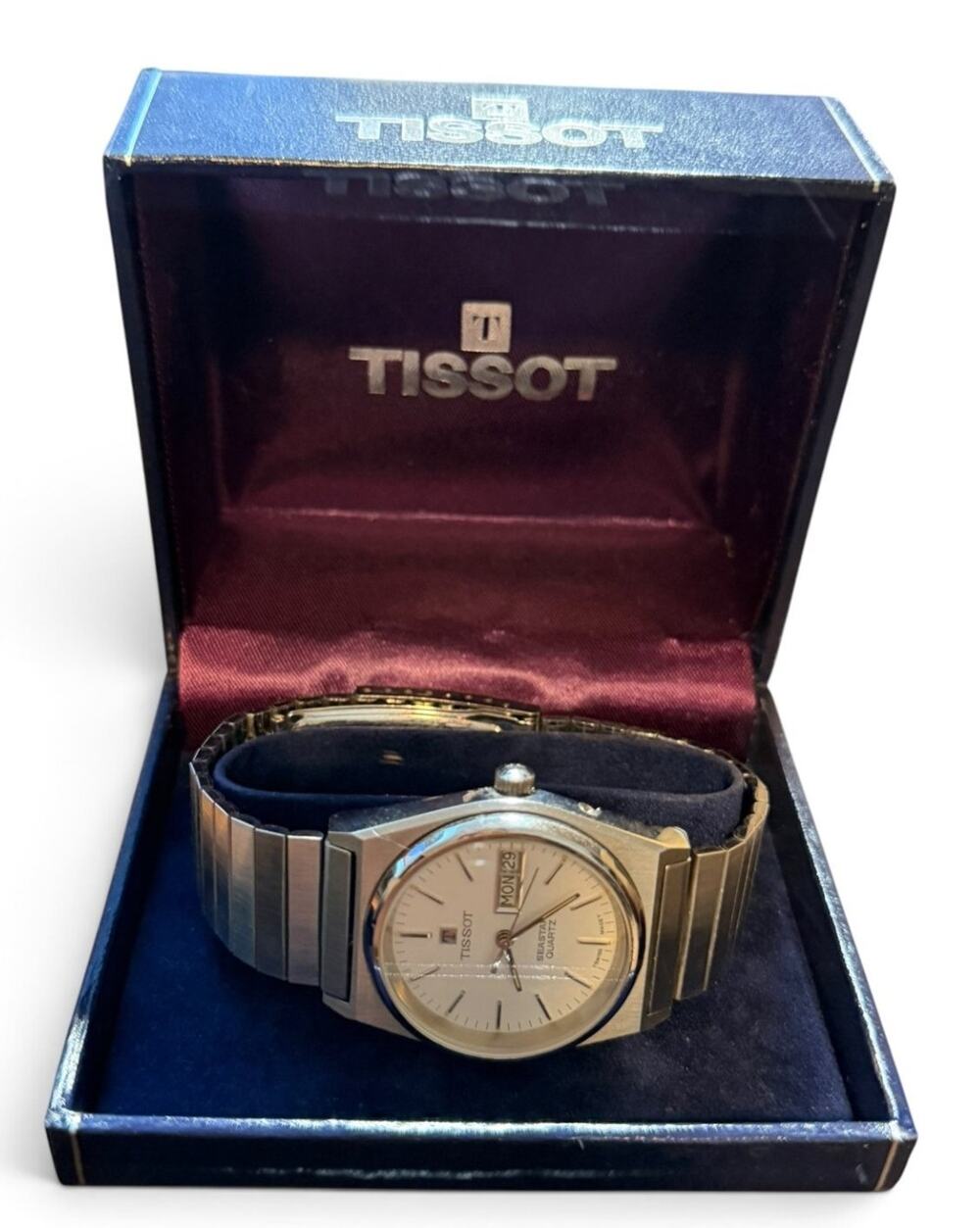 Tissot Seastar Quartz Vintage Men's Watch Day-Date Silver Dial With Original Box